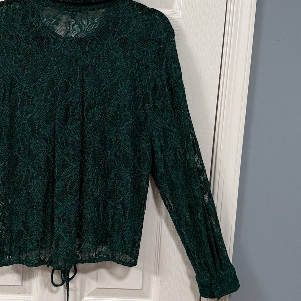 Adrianna Papell Dark Green Lace Blouse Luxury - Picture 13 of 16